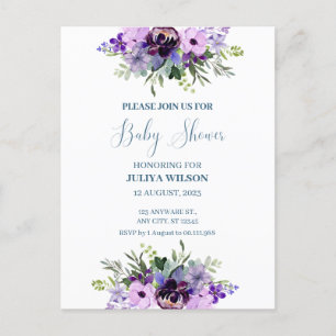 Purple and green floral baby shower Postcard
