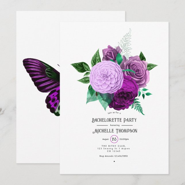 Purple and Green Floral Bachelorette Party Invitation (Front/Back)
