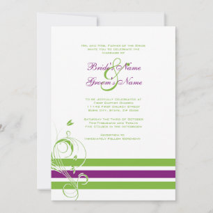 Purple and Green Floral Bars Wedding Invitation
