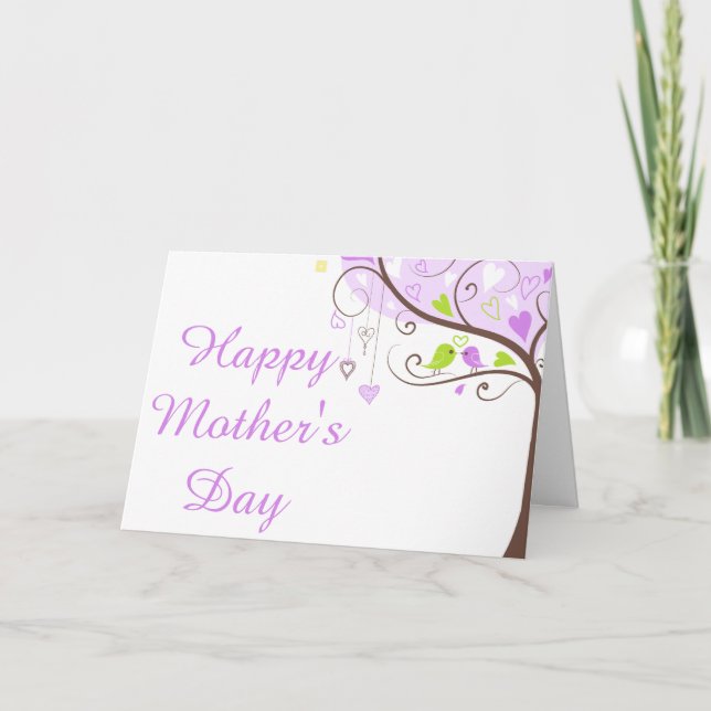 Purple and Green Floral Bird Mother's Day Card (Front)