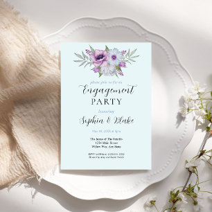 Purple and Green Floral   Blue Engagement Party Invitation