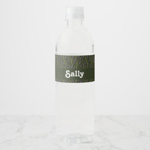 Purple and green floral branches water bottle label