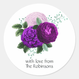 Purple and Green Floral Classic Round Sticker
