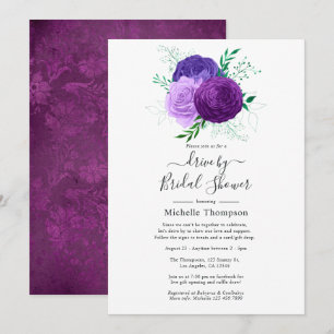 Purple and Green Floral Drive By Shower Invitation
