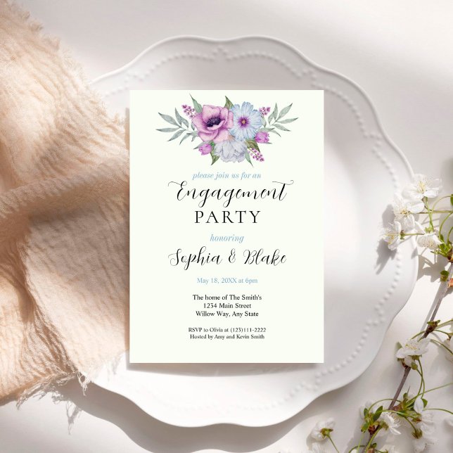 Purple and Green Floral | Green Engagement Party Invitation (Creator Uploaded)