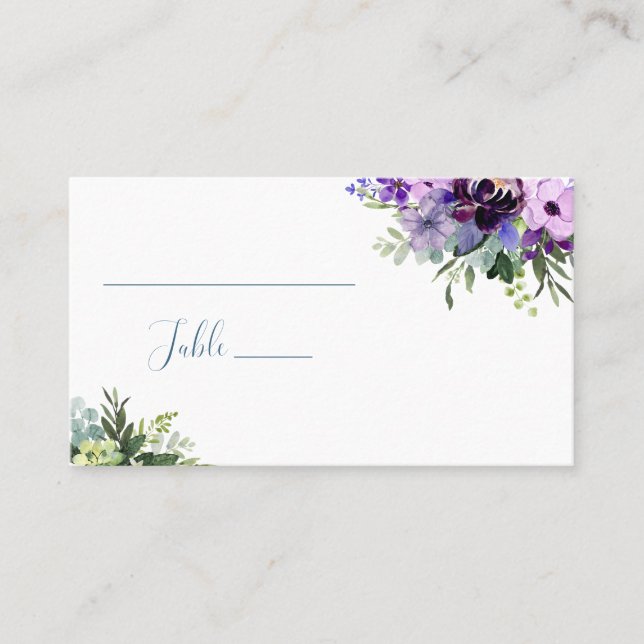 Purple and Green floral simple wedding Place Card (Front)
