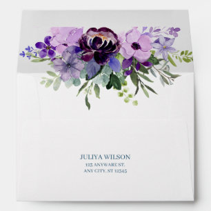 Purple and Green floral watercolour wedding  Envelope