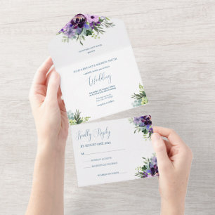 Purple and green Floral wedding  All In One Invitation