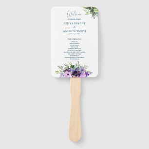 purple and green floral Wedding Program Hand Fan