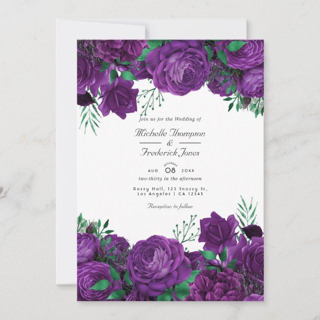 Purple and Green Floral Wedding QR Code Rsvp Invitation (Front)