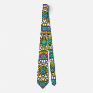 Purple and Green Flower Mandala Neck Tie