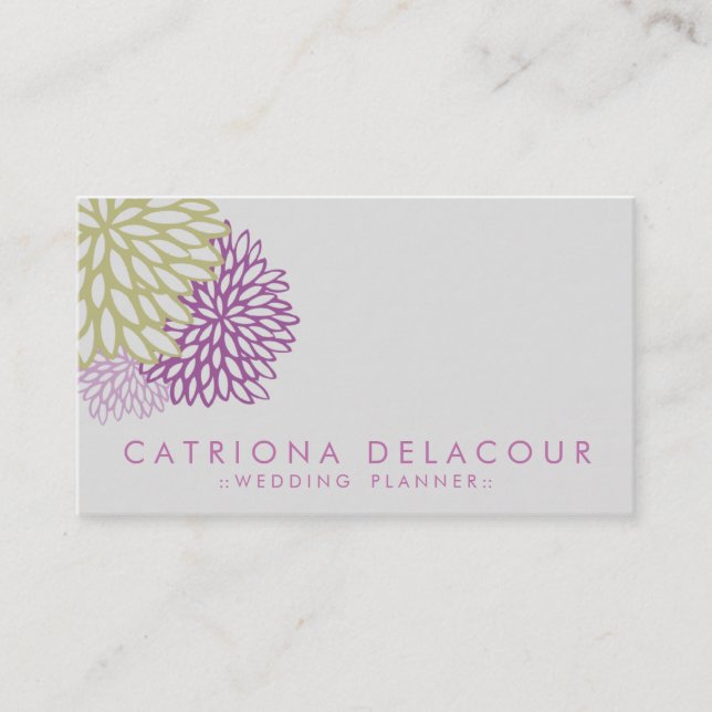 Purple and Green Flowers Stylish Business Card (Front)