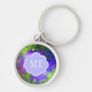 purple and green Galaxy Nebula monogram Key Ring