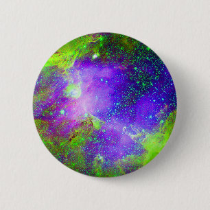 purple and green Galaxy Nebula space image. 6 Cm Round Badge