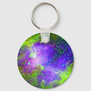 purple and green Galaxy Nebula space image. Key Ring