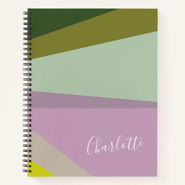 Purple and Green Geometric Art Personalised    Notebook (Front)
