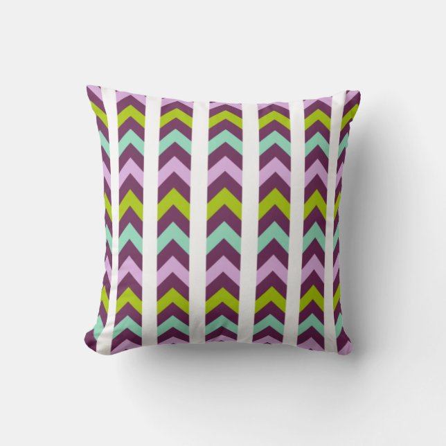 Purple and Green Geometric Chevron Pattern Cushion (Front)