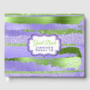 Purple and Green Glamourous Sweet 16 Guest Book