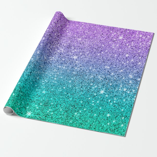 Purple and green glitter ombre wrapping paper (Unrolled)