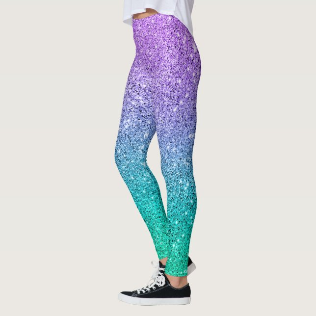 Purple and green glitter texture ombre leggings (Left)
