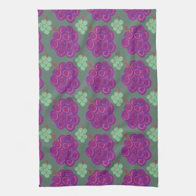Purple and Green Grapes Tea Towel (Vertical)