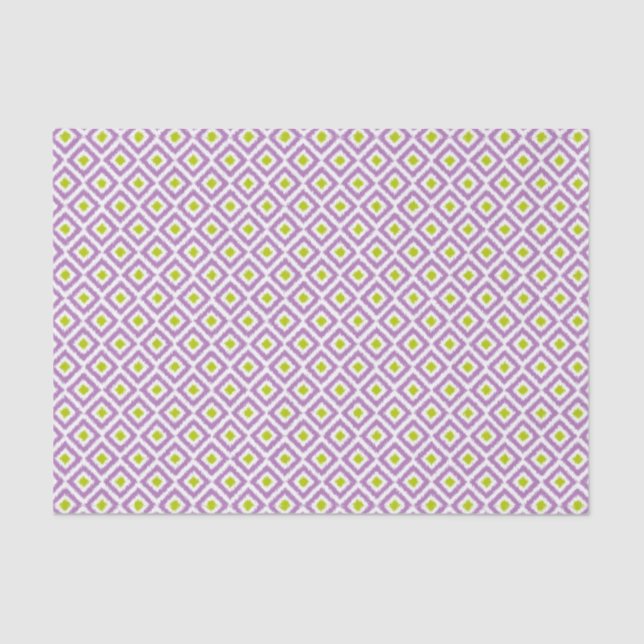 Purple and Green Ikat Diamonds Pattern Tissue Paper (Front)