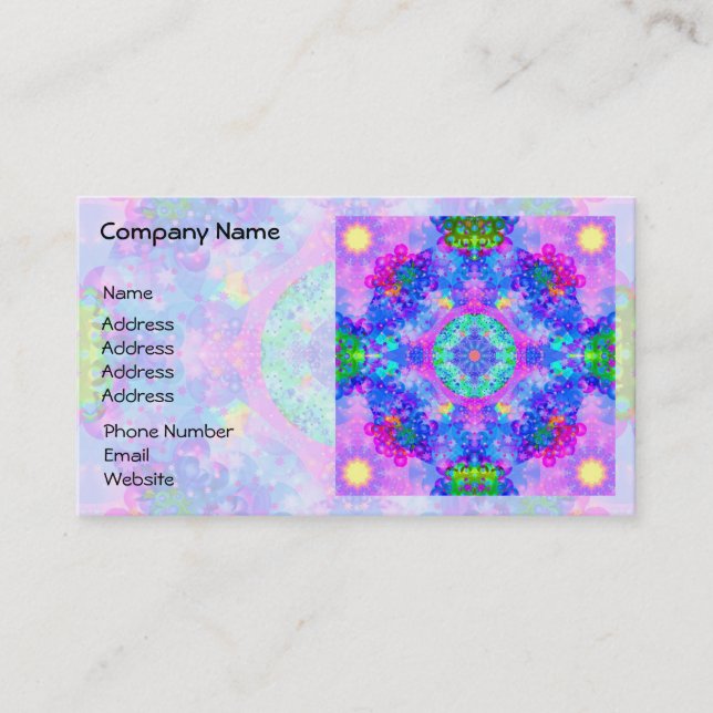 Purple and Green Kaleidoscope Fractal Business Card (Front)