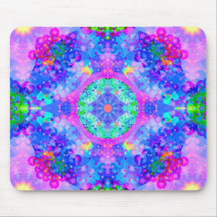 Purple and Green Kaleidoscope Fractal Mouse Mat