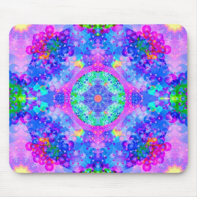 Purple and Green Kaleidoscope Fractal Mouse Mat (Front)