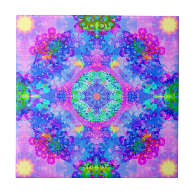 Purple and Green Kaleidoscope Fractal Tile (Front)