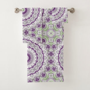 Purple and Green Mandala Pattern Design Bath Towel Set