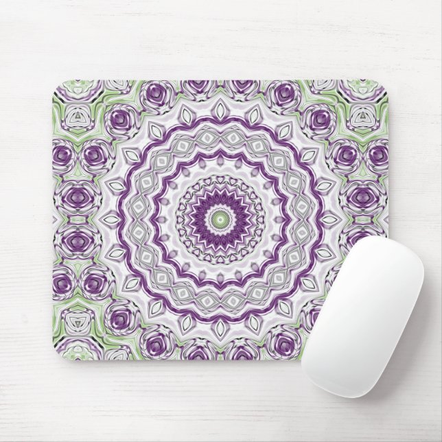 Purple and Green Mandala Pattern Design Mouse Mat (With Mouse)