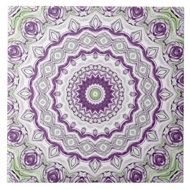 Purple and Green Mandala Pattern Design Tile (Front)