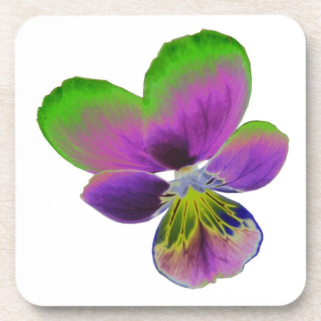 Purple and Green Pansy Cork Coaster (Front)