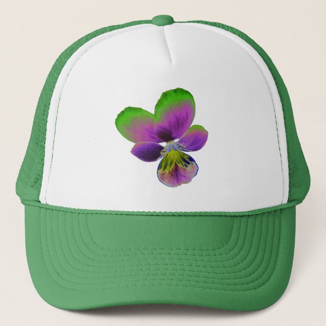 Purple and Green Pansy Trucker Hat (Front)