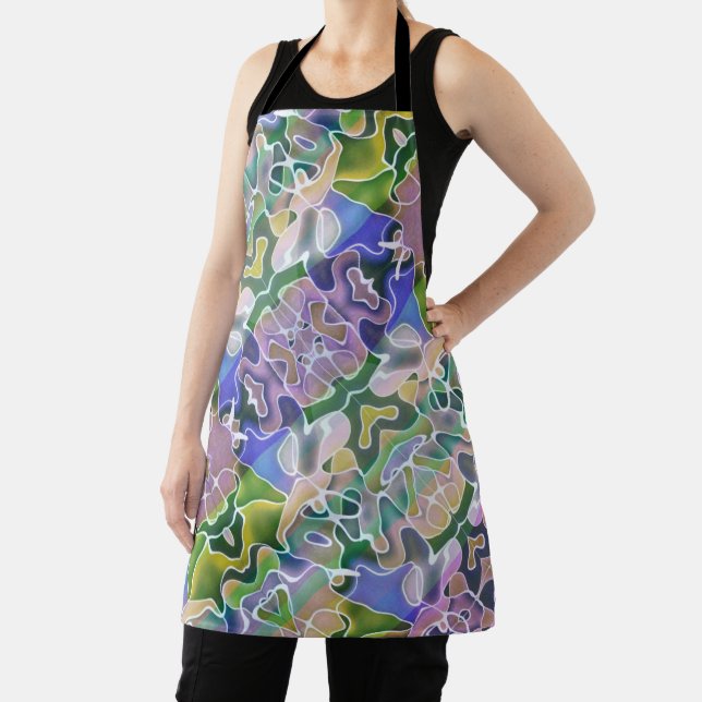 Purple and Green Pastel Abstract Print Apron (Insitu)