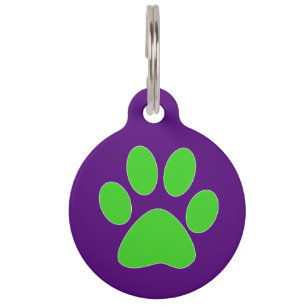[Purple and Green] Paw Print Pet Tag