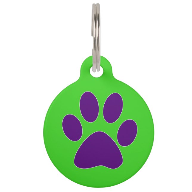 [Purple and Green] Paw Print Pet Tag (Front)