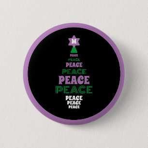 Purple and Green Peace Christmas Tree Initial 6 Cm Round Badge