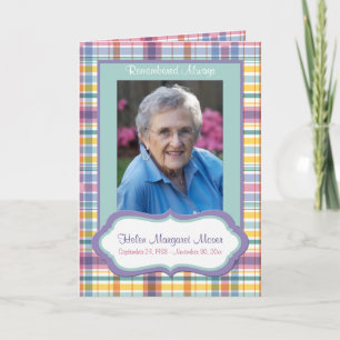Purple and Green Plaid Memorial Card with Photo