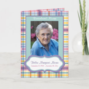 Purple and Green Plaid Memorial Card with Photo