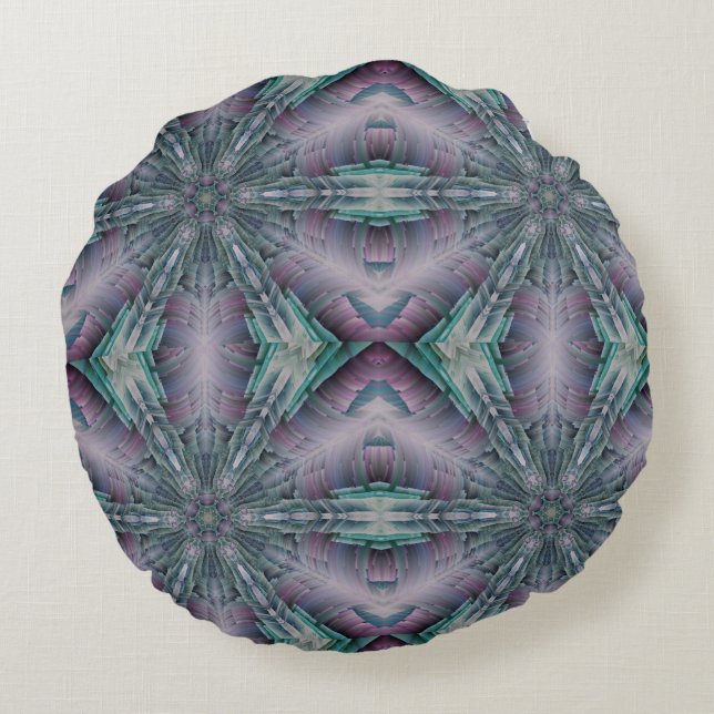 purple and green scifi modern  Round Pillow (Back)