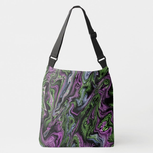 Purple and Green Silk Thread Effect Liquid Art Crossbody Bag (Front)