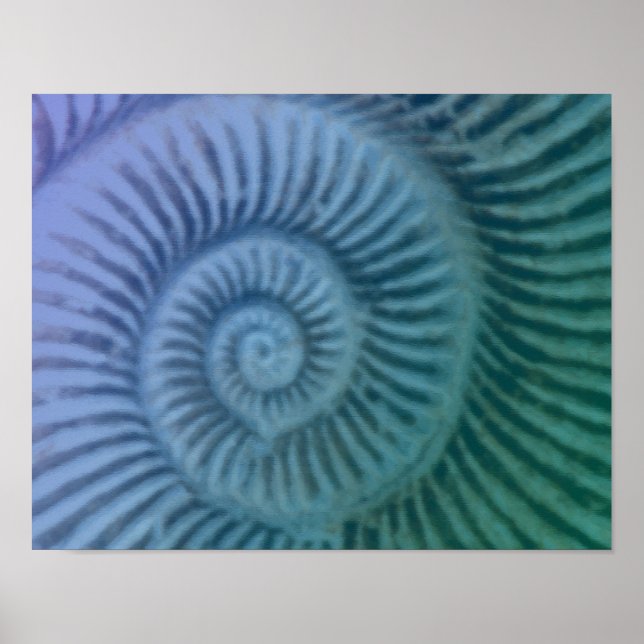 Purple and Green Spiral Ammonite Fossil Art Print (Front)