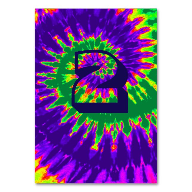Purple and Green Spiral Tie Dye Wedding Table Two Number (Front)