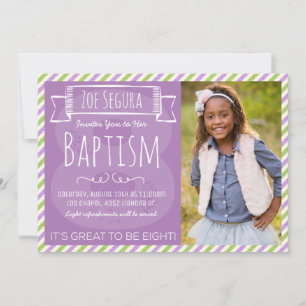 Purple and Green Stripe LDS Baptism Announcement