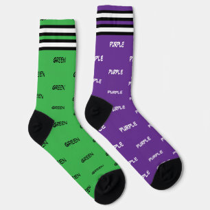 Purple and Green Stripes Colour Names Socks
