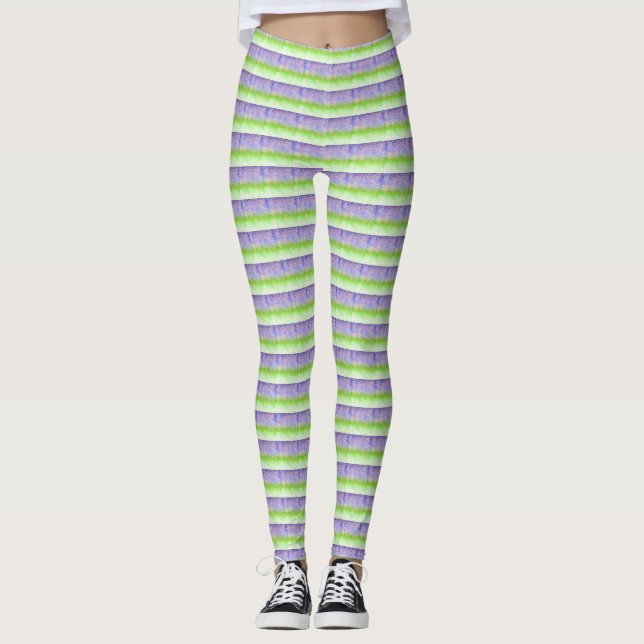 Purple and Green Stripes Leggings (Front)