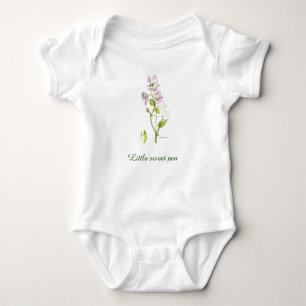 purple and green Sweet pea watercolor flower Baby Bodysuit