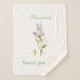 purple and green sweet-pea watercolor flower baby sherpa blanket
